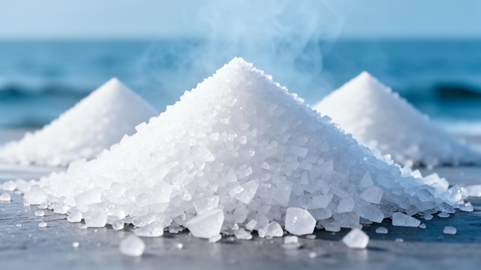 Industrial salt crystals piled on the shore